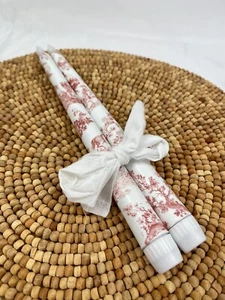 Traditional Reddish Brown Toile Taper Candles Set of Two Battery Operated - Picture 1 of 10