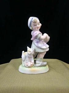 Vintage Bisque Porcelain Little Girl with Kitten Andrea Series Made in Japan - Picture 1 of 11