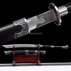 20.8''Chinese Dao 斩马刀 Hand Forged Carbon Steel Sword Black Wood Full Tang Sharp. - Picture 1 of 10