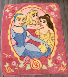 Vintage Disney Plush Throw Blanket Princess Lovey Aurora Cinderella Belle 52x42”