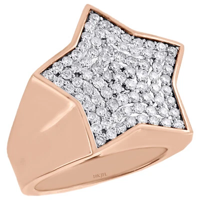 10K Rose Gold Round Diamond Star Shape Frame Pinky Ring 24mm Mens Band 1.70 CT. - Image 1 of 4