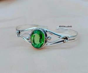 Faceted Peridot Bangle, 925 Silver Bracelet, Cut Gemstone Jewelry Gift Mom SV116 - Picture 1 of 11