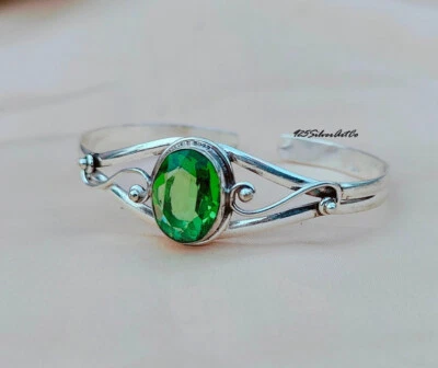 Faceted Peridot Bangle, 925 Silver Bracelet, Cut Gemstone Jewelry Gift Mom SV116 - Image 1 of 4