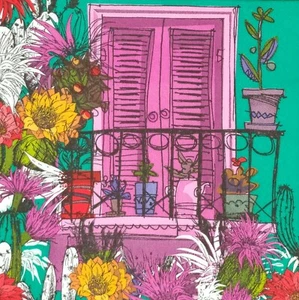 P081# 3 x Single Paper Napkins Decoupage Pink Balcony Door With Blooming Cactus - Imagen 1 de 8