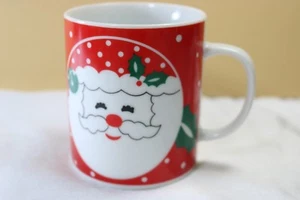Vintage Libbey Santa Face Stoneware Coffee Mug Smooth White Dots - Picture 1 of 4