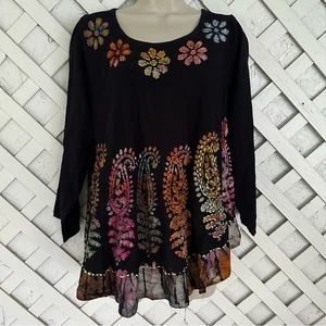 Sacred Threads Tunika Top Blumen Paisley bestickt Hippie Boho One Size - Bild 1 von 7