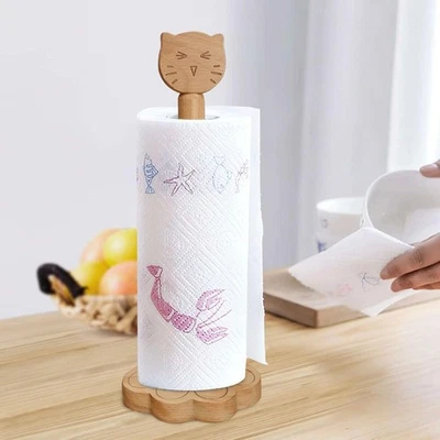Cat Paper Towel Holder Wooden: Cute Kitchen Countertop Paper Tower Stand - Image 1 of 4