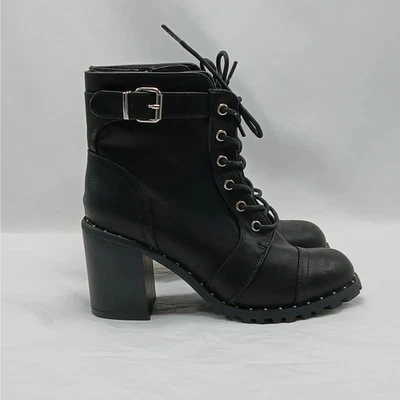 Diba Carryn Combat Boots Women 7M Black Faux Leather Moto Biker Goth Punk Shoes - Image 1 of 4