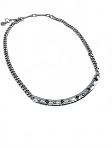 Givenchy Silver Chain Necklace with Blue and Black Gemstone Accents - Picture 1 of 9