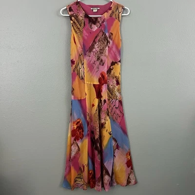 Vestido midi vintage Chelsea y violeta 100 % seda talla S colorido corte sesgado caprichoso Foto 1 de 4