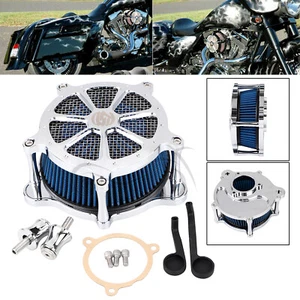 RSD Chrome Air Cleaner Blue Intake Filter For Harley Road Street Glide Softail - Picture 1 of 12