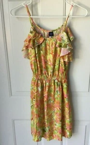 EUC GAP Girls Watercolor Floral Tank Cami Dress Size Large 10 Papaya Punch - Picture 1 of 3