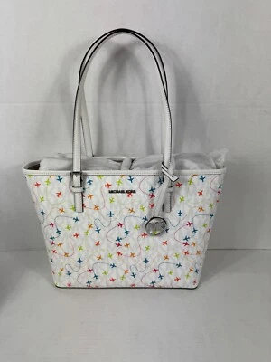 Bolso de Mano Michael Kors Jet Set Carryall Airplanes Blanco Multicolor NUEVO Foto 1 de 4
