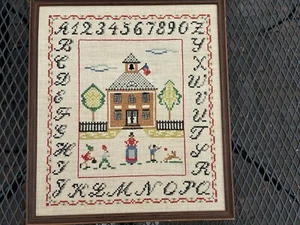 Vintage 13.5” x 15” framed schoolhouse sampler Country Cottage Farmhouse (M) - Picture 1 of 2