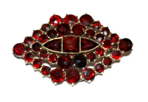 Vintage Bohemian 2" chevron Rose Cut Garnet Brooch Pin marked 935 silver L & A - Picture 1 of 4
