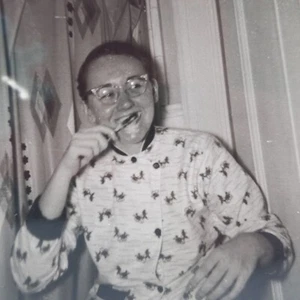 Vintage Photo Brushing Teeth In Pajamas Retro Glasses Weird Found Snapshot Funny - Picture 1 of 5