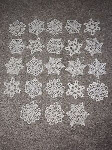 Vintage White Hand Crocheted Snowflake Christmas Ornaments Lot of 23