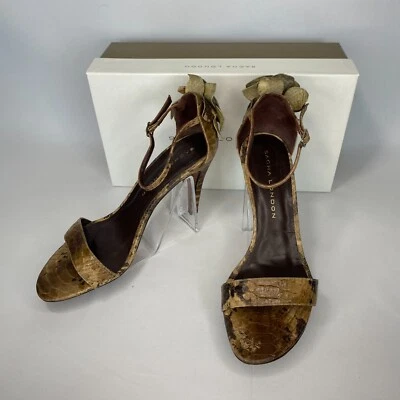 Sandalias De Colección Y2K Sacha London Tacones Para Mujer 9 Cuero Marrón Cocodrilo Repujado Tirantes Foto 1 de 4