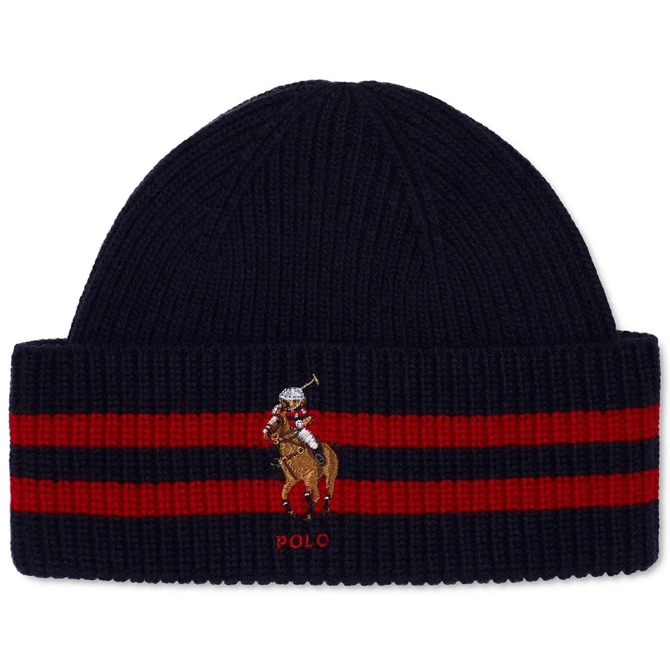 [PC0818-412] Мужские Polo Ralph Lauren полоски манжеты медведь BEANIE - Изображение 1 из 1