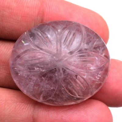 83.00 Cts Natural Amethyst Oval Moghul Hand Carved 33mm*28mm Untreated Gemstone - Image 1 of 4