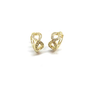 Pendientes de aro huggie ADIRFINE oro liso 10 K pavimentado infinito circonio - Imagen 1 de 4