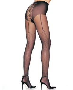 Lycra Sheer Tights with Faux Fishnet Stockings , Suspenders & Corset Back Panty - Picture 1 of 1