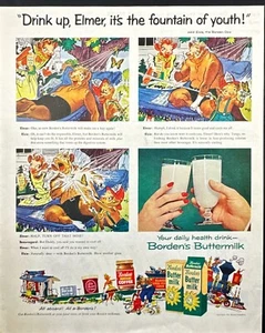 Borden's Buttermilk Elmer & Elsie Cow Fountain of Youth Vintage Print Ad 1955 - Picture 1 of 5