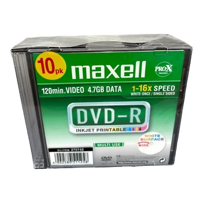 10 Maxell DVD-R Recordable Blank Empty Discs CD Plastic Case 4.7GB 120mins 1-16x - Image 1 of 4