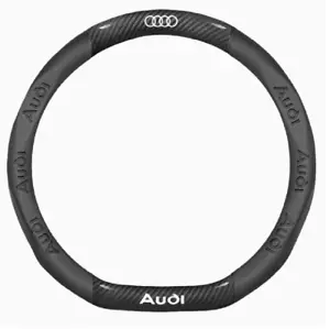 15" PU Leather+Carbon fiber Steering Wheel Cover For 1980-2024 Audi A1 A2 A3 A4 - Picture 1 of 10