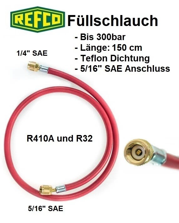 Refco High Quality Füllschlauch R32, R410A, 5/16" SAE 150 cm, rot