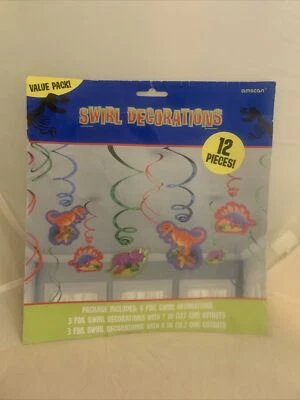 DINOSAUR Prehistoric Party SWIRL DECORATIONS (12) ~ Birthday Supplies Foil NEW - Image 1 of 4