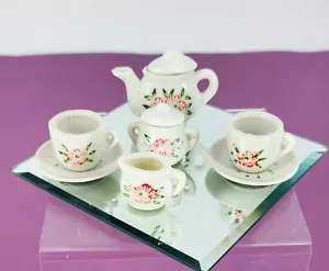 Tea Set 9 Pieces China Hand Painted China Pink Flowers Service for 2 Japan MCM - Picture 1 of 8
