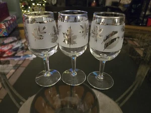 Vintage Libbey silver leaf glasses, 1960's, set of 3 - Picture 1 of 2