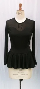 Baylis & Knight schwarz transparent Herzausschnitt Schößchen tief ausgeschnitten Langarm Top Retro - Bild 1 von 2