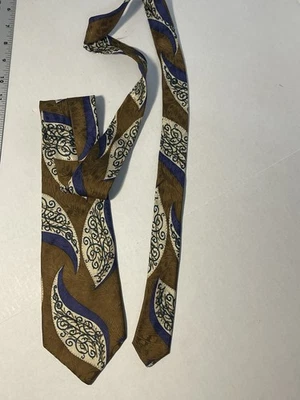 "Corbata de seda para hombre Hanover St The Works cachemira marrón azul crema 56"" de largo 4"" de ancho" Foto 1 de 4