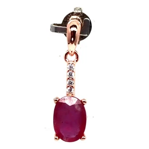 925 Sterling Silver 5 x 8 MM. Red Ruby & Cubic Zirconia Birthstone Pendant - Picture 1 of 4