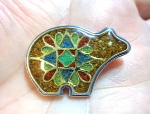 CAROLYN POLLACK Logo, Sterling 925 Stamped, Gemstones Inlaid Polar Bear Pendant - Picture 1 of 3