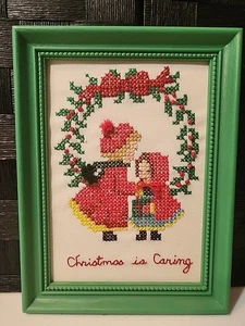 Cuadro artesanal completo de punto de cruz de árbol de Navidad enmarcado vintage de 4"x5,5" (EE) - Imagen 1 de 5