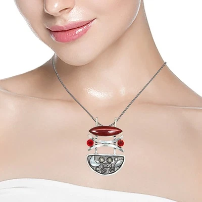 Colgante de plata de 2" con piedras preciosas de ónix rojo granate regalo para mujer Foto 1 de 4