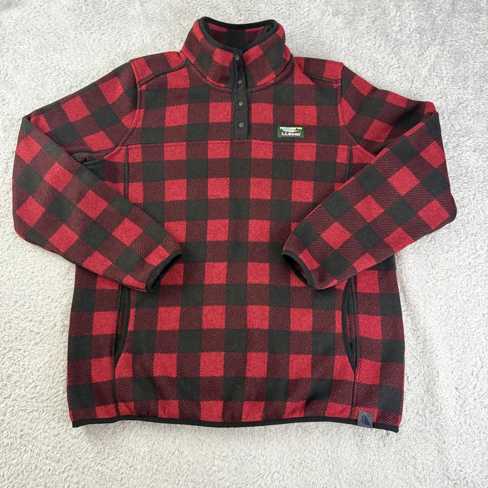 L.L.Bean свитер женщин XL красный черный Buffalo клетку флис четверть Snap пуловер - Изображение 1 из 4