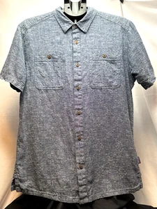 Patagonia Men’s SS Button Up Shirt M Blue Diamond Pattern Casual Lightweight - Picture 1 of 6
