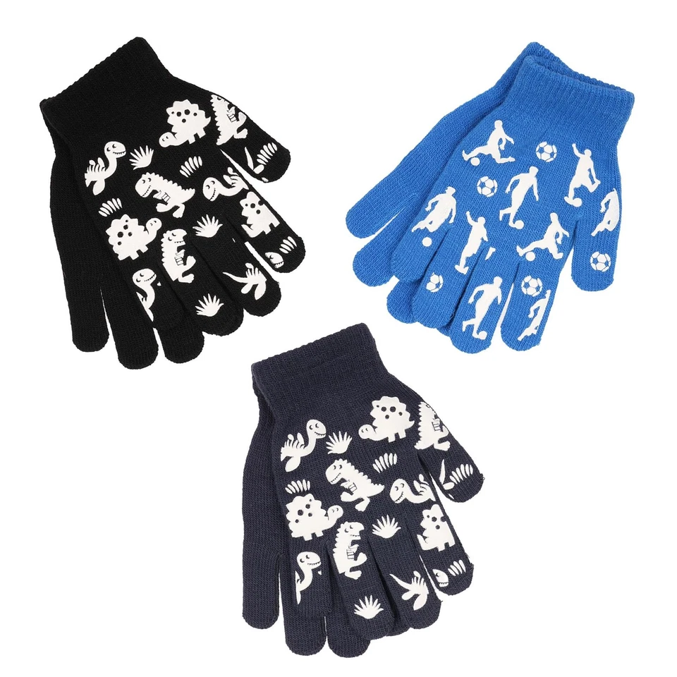 Boys Xmas Gloves 3 Pack Warm Magic Glow In The Dark Mitten Full Finger Gloves — 第 1/1 张图片