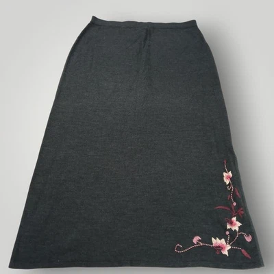Requirements Women’s XL Dark Gray Midi Skirt Floral Embroidered Split Hem - Image 1 of 4