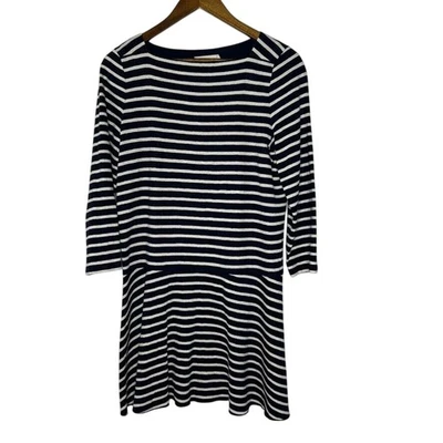 Vestido de malha Tory Burch feminino listrado azul marinho linho jersey tamanho M estilo náutico - Imagem 1 de 4