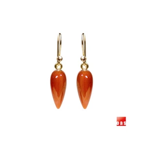 Solid 18k 14k Gold Small Red Clementine Carnelian Icicle Earrings - Picture 1 of 12