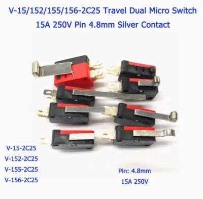 V-15/152/155/156-2C25 Travel Dual Micro Switch 15A 250V Pin 4,8mm Silber Kontakt - Bild 1 von 3
