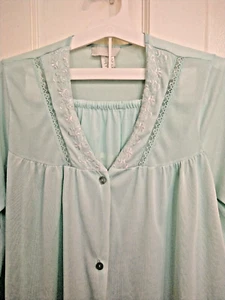 Danni 2 Piece Nylon Pajama Set Large Aqua Button Up Top & Bottom Pants Vtg 1960 - Picture 1 of 4