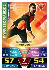 ✺New✺ 2016 2017 SUNRISERS HYDERABAD IPL Cricket Card PARVEEZ RASOOL Topps Attax