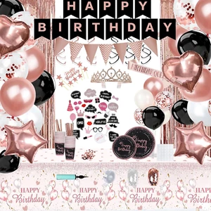 236 Pcs Rose Gold and Black Birthday Decorations for Women, Party Decorations fo - Picture 1 of 12