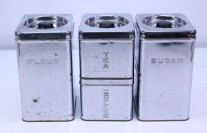 1960er Chrom LINCOLN BEAUTYWARE Kanister Set Zucker Mehl Kaffee Tee Vintage MCM - Bild 1 von 13